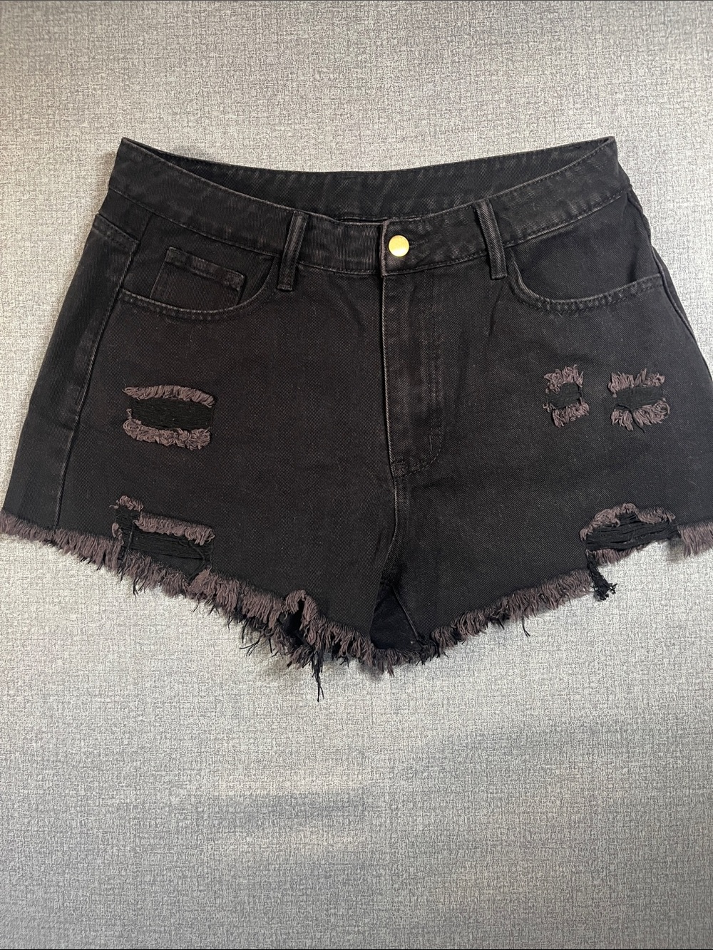 Distressed Black Denim Women's Shorts, size L